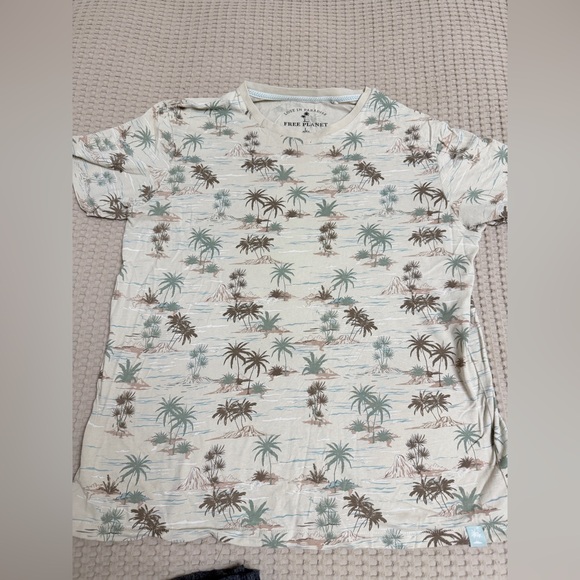 Free Planet Other - Free Planet Men's Palm Tree Print Tee - Cream and Brown